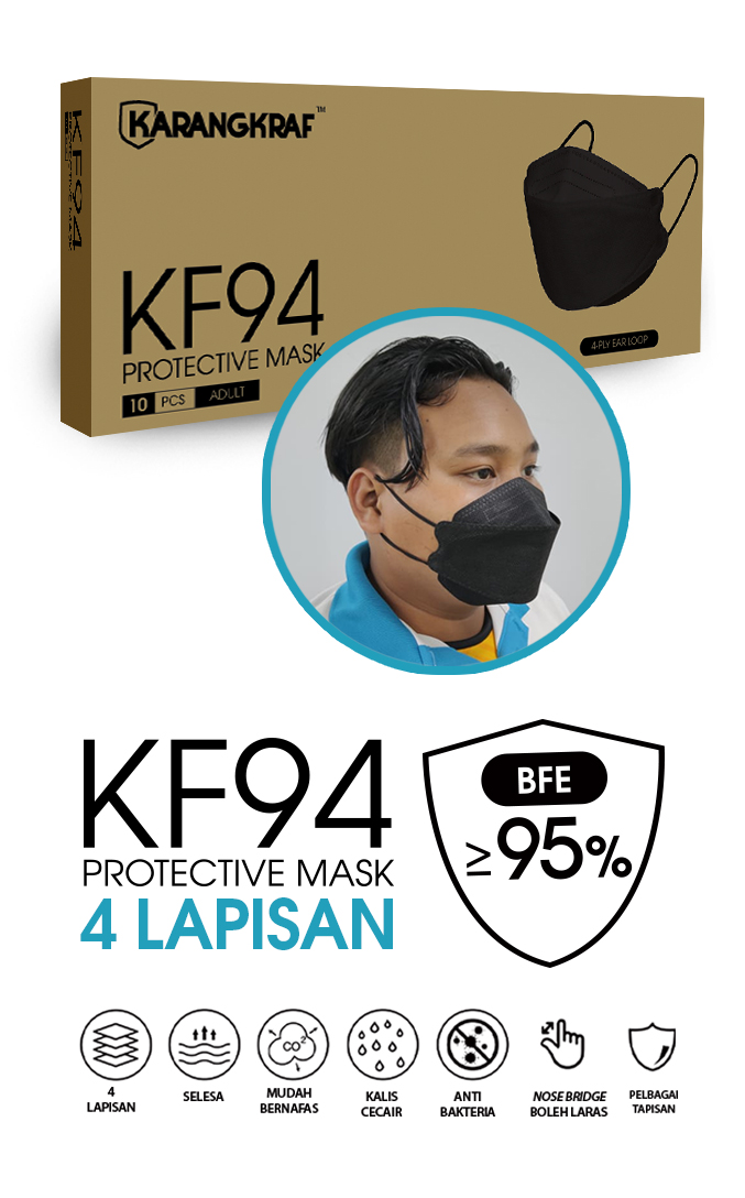Karangkraf KF94 Face Mask 4ply (Black) (EarLoop) - 10pcs&w=300&zc=1