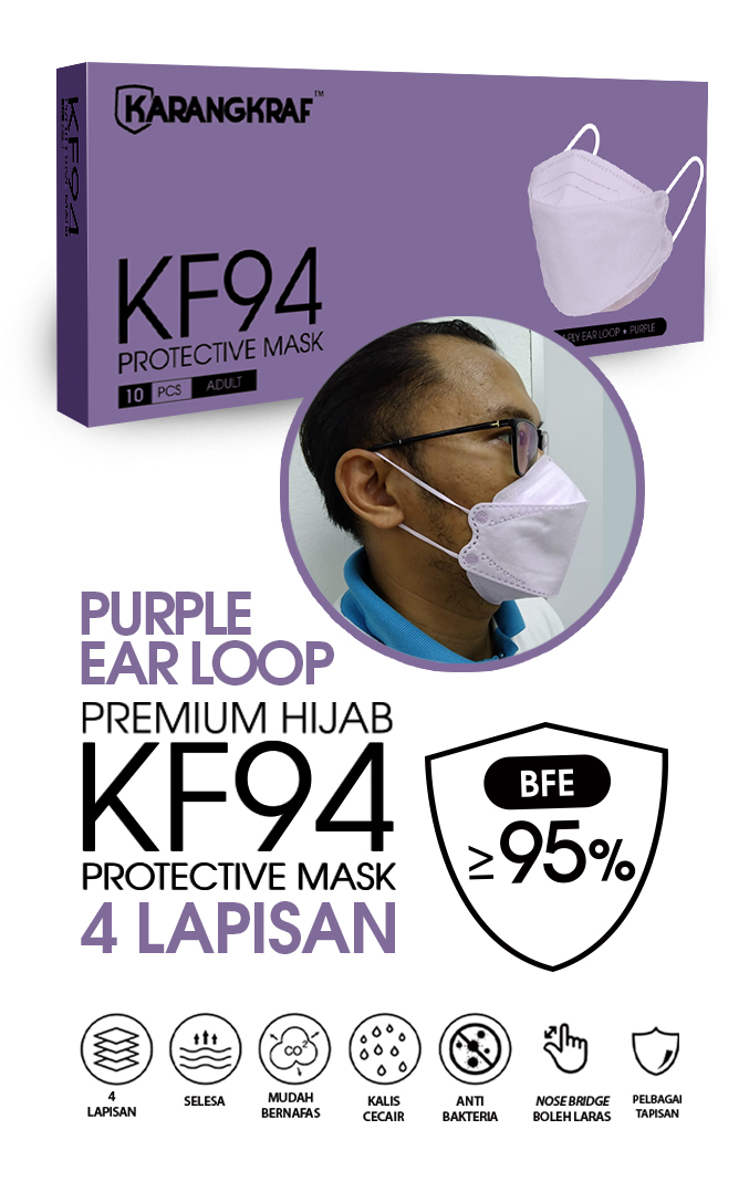 Karangkraf KF94 Face Mask 4ply (Purple) (EarLoop) - 10pcs&w=300&zc=1