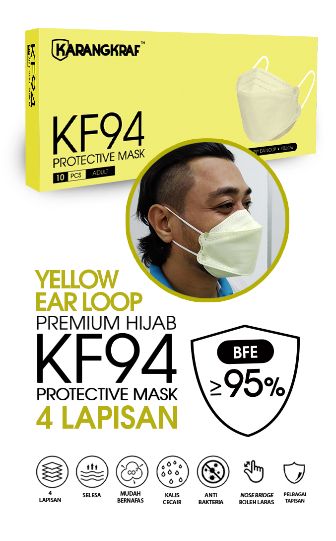 Karangkraf KF94 Face Mask 4ply (Yellow) (EarLoop) - 10pcs&w=300&zc=1