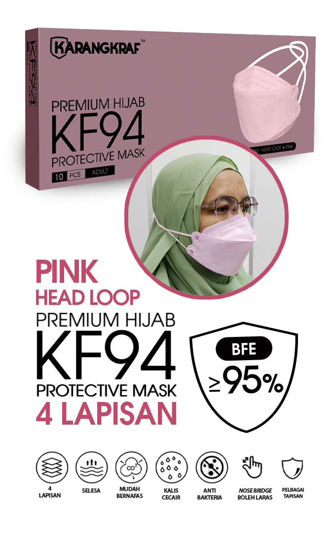 Karangkraf KF94 Face Mask 4ply (Pink) (HeadLoop) - 10pcs&w=300&zc=1