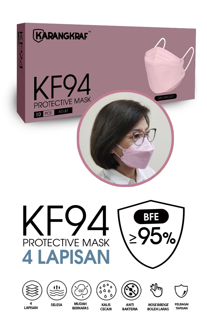 Karangkraf KF94 Face Mask 4ply (Pink) (EarLoop) - 10pcs&w=300&zc=1