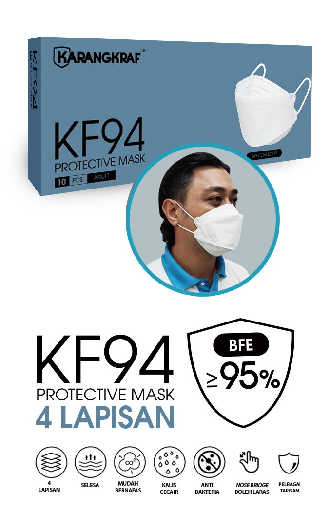 Karangkraf KF94 Face Mask 4ply (White) (EarLoop) - 10pcs&w=300&zc=1